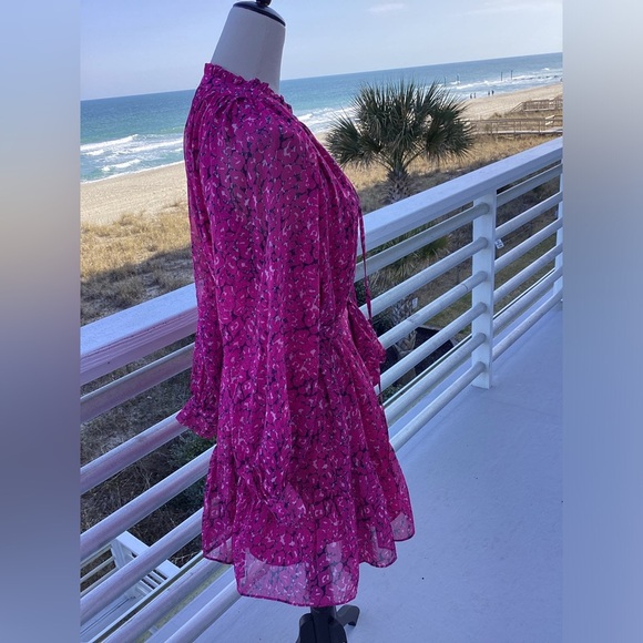 Fate Animal Print With Lurex Chiffon Tie Waist Dress In Hot Pink - Picture 6 of 9